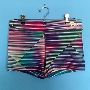 Fila Neon Striped and Diagonal Pattern Mid-Rise Spandex Running Shorts Size M